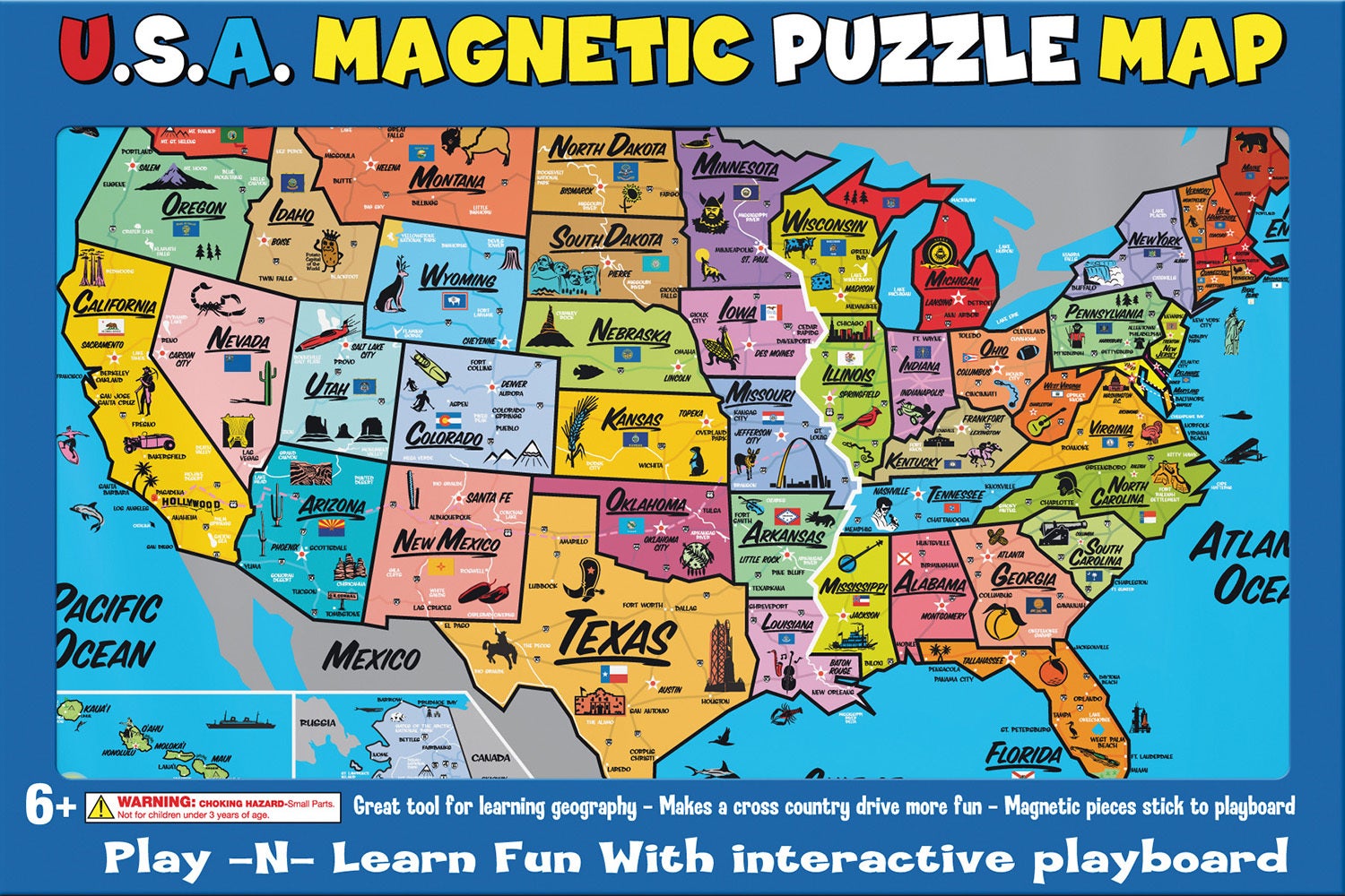 USA Magnetic Puzzle Map ATA-BOY 19327mx Great for Travel for sale online 