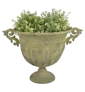 Aged Metal Green urn oval L. A