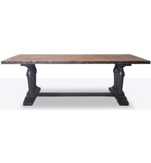 "Long Recycled Old Pine Dining Table, Rustic Black Finish"