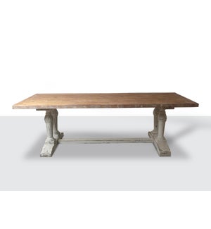 "Recycled Old Pine Dining Table, Rustic White Finish"