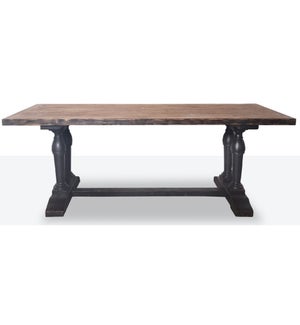 "Short Recycled Old Pine Dining Table, Rustic Black Finis"