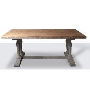 "Short Recycled Old Pine Dining Table, Rustic Grey Finish"