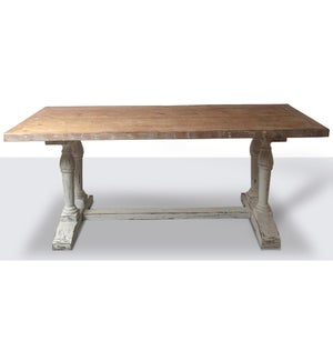 "Short Recycled Old Pine Dining Table, Rustic White Finish"