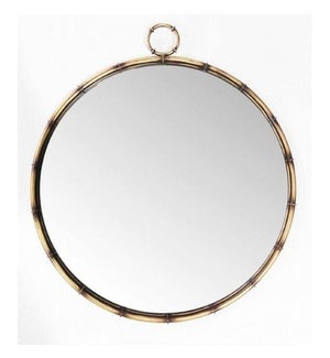 "Round wall mirror, antique brass finish"