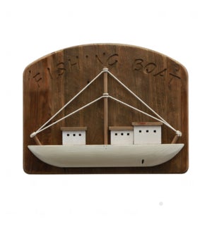 "Reclaimed Wooden Fishing  Boat Wall Decor, White"