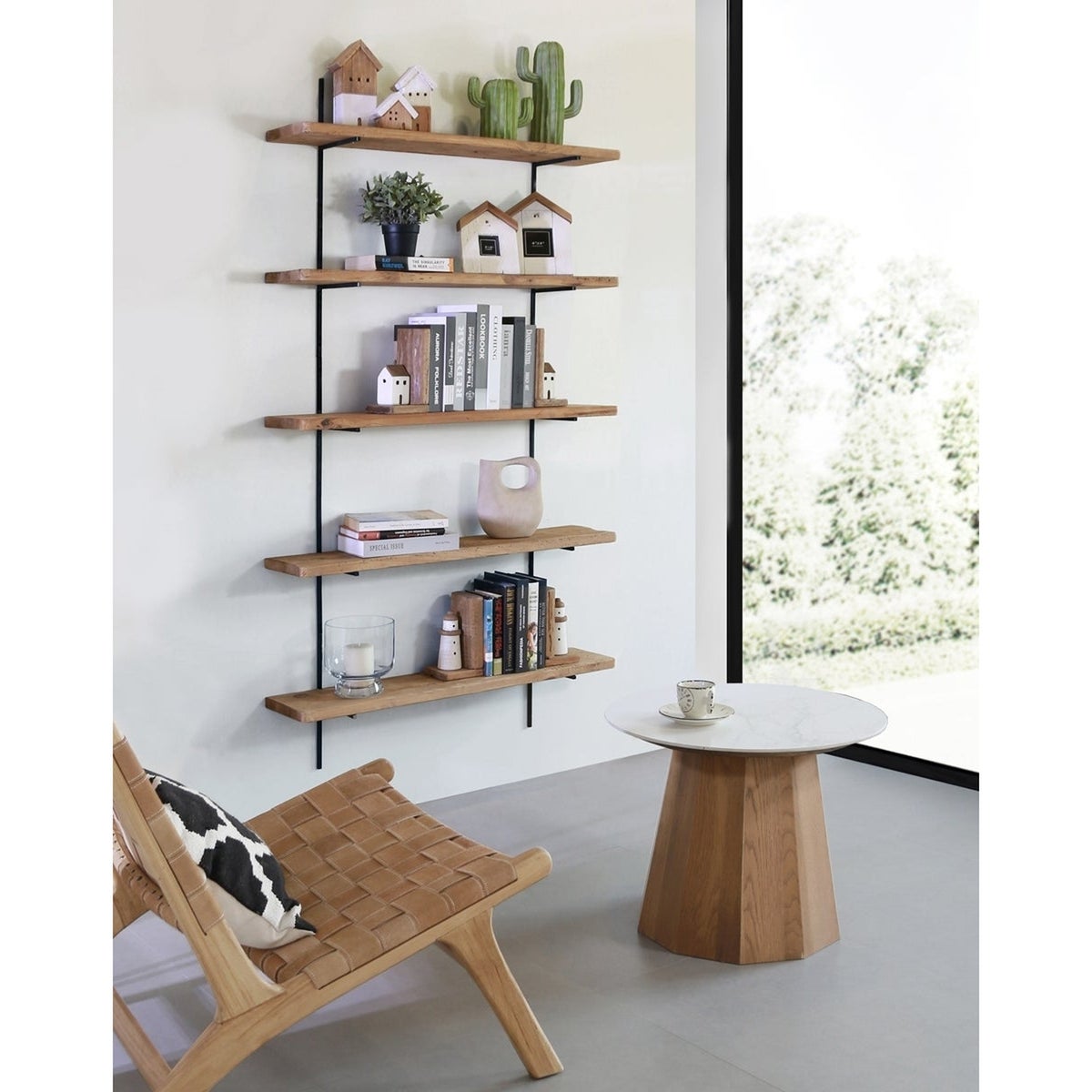 Reclaimed Wooden Floating 5-Shelf Ladder Shelves