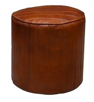 "Classic Leather Strip Round Poufe, Brown"