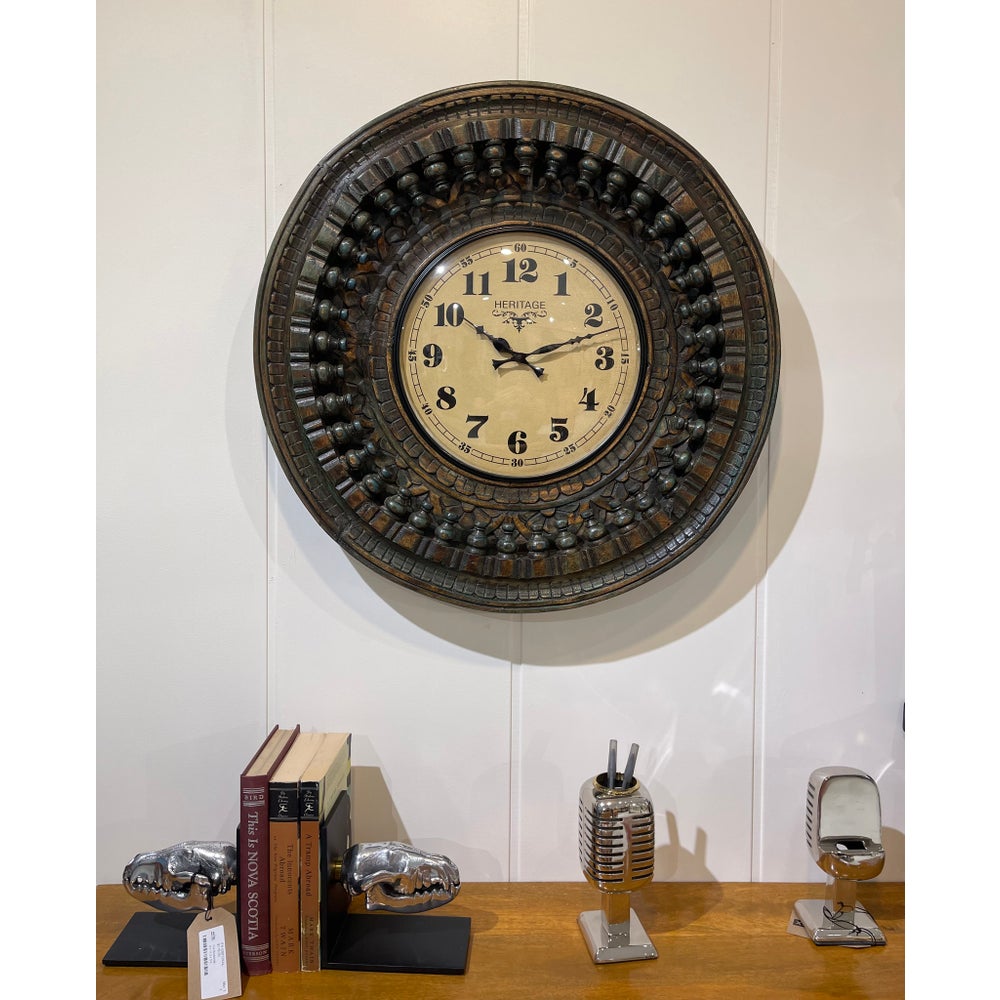 "Hand Carved Clock, 24 inch, 30% Off"