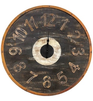 "3 ft Round Wooden Distressed Clock, Small, Antqiue Black"