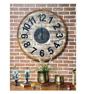 "Round Wooden Distressed Clock 36, Arabic #, Antique"