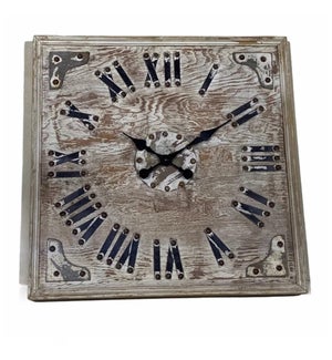 "Wooden Sq. Clock in White Distress finish, 30% Off"