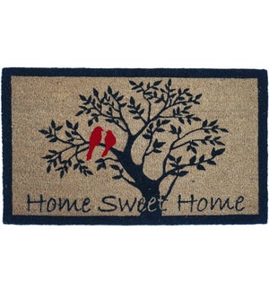 "Birds on the Tree Coir Doormat, ""Home Sweet Home"", Natural"