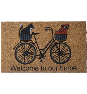 "Bicycle Doormat, ""Welcome to our home"", 18x30in"