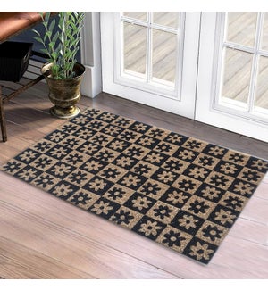 "Flower Inlaid Chess Board Coir Doormat, PVC Tufted"