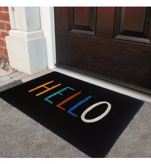 "Coir Doormat ""Hello"", Black, PVC Tufted"