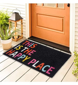 "Coir Doormat ""This Is The Happy Place"", Black, PVC Bleached"