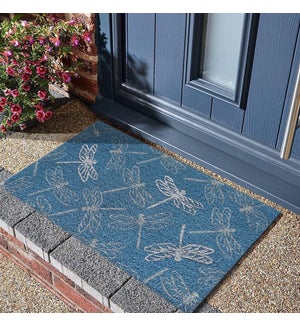 "Dragonfly Glitter Doormat, Blue, PVC Tufted"
