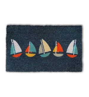 "Coir Doormat, Sailboat, Navy"
