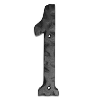 "Matte Black Hammer Tone Cast Iron House Number, 6 inch, #1"