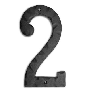 "Matte Black Hammer Tone Cast Iron House Number, 6 inch, #2"