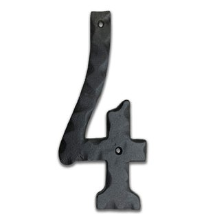 "Matte Black Hammer Tone Cast Iron House Number, 6 inch, #4"