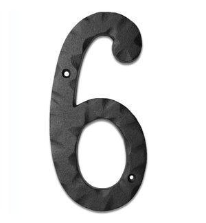 "Matte Black Hammer Tone Cast Iron House Number, 6 inch, #6"