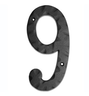 "Matte Black Hammer Tone Cast Iron House Number, 6 inch, #9"