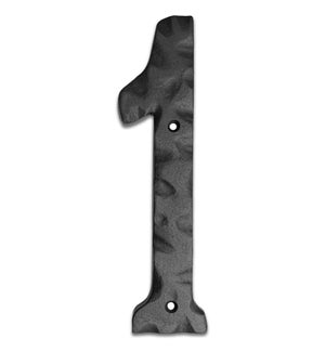 "Matte Black Hammer Tone Cast Iron House Number, 8 inch, #1"