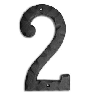"Matte Black Hammer Tone Cast Iron House Number, 8 inch, #2"