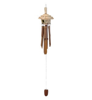 "Wind Chime Bamboo With Bird House, Height 17.8 In"