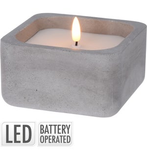 Led Candle In Concrete Pot. White Wax. Warm Led Top.