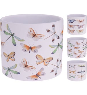 "Flower Pot Ceramic. 3 Ass. Dragonfly, Butterfly Designs."