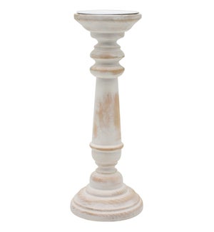 "Round Wood Pillar Candle Holder, Antique White"