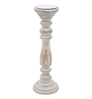 "Wood Candle Holder, Antique White"