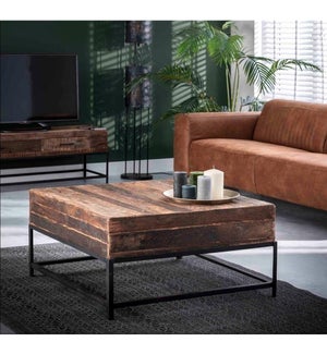 Recylced Wood Square Iron Base Coffee Table