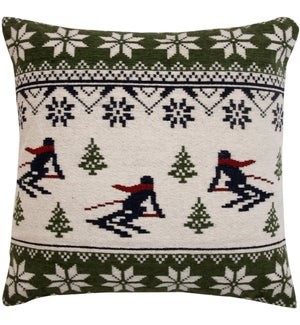 "Nordic Skiers Woven Cushion, 23.6x23.6in, Green"