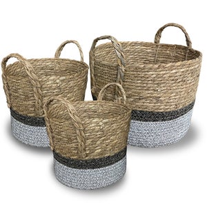 "Rope Basket, Set of 3, Cattail Grass+Cotton Rope"