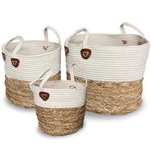 "Rope Basket, Set of 3, Cotton+Seagrass"