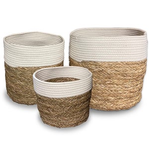 "Rope Basket, Set of 3, Cotton+Seagrass, 40% Off"