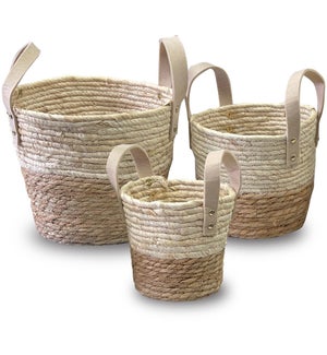 "Rope Basket, Set of 3, Cornrope+Cattail"