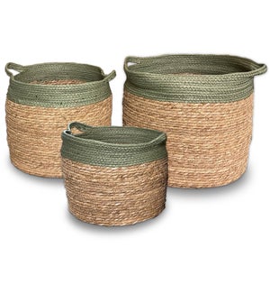 "Rope Basket, Set of 3, Paper Rope+Cattail Grass"