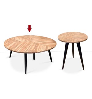 "Axton Round Coffee Table, Acacia Wood + Metal Balck Legs"