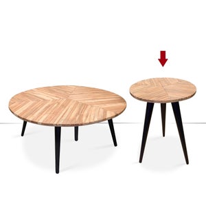 "Axton Round Side Table, Acacia Wood + Metal Balck Legs"