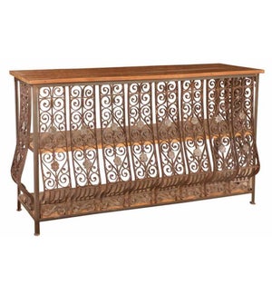 Art. Iron Console Table With Teak Wood Top