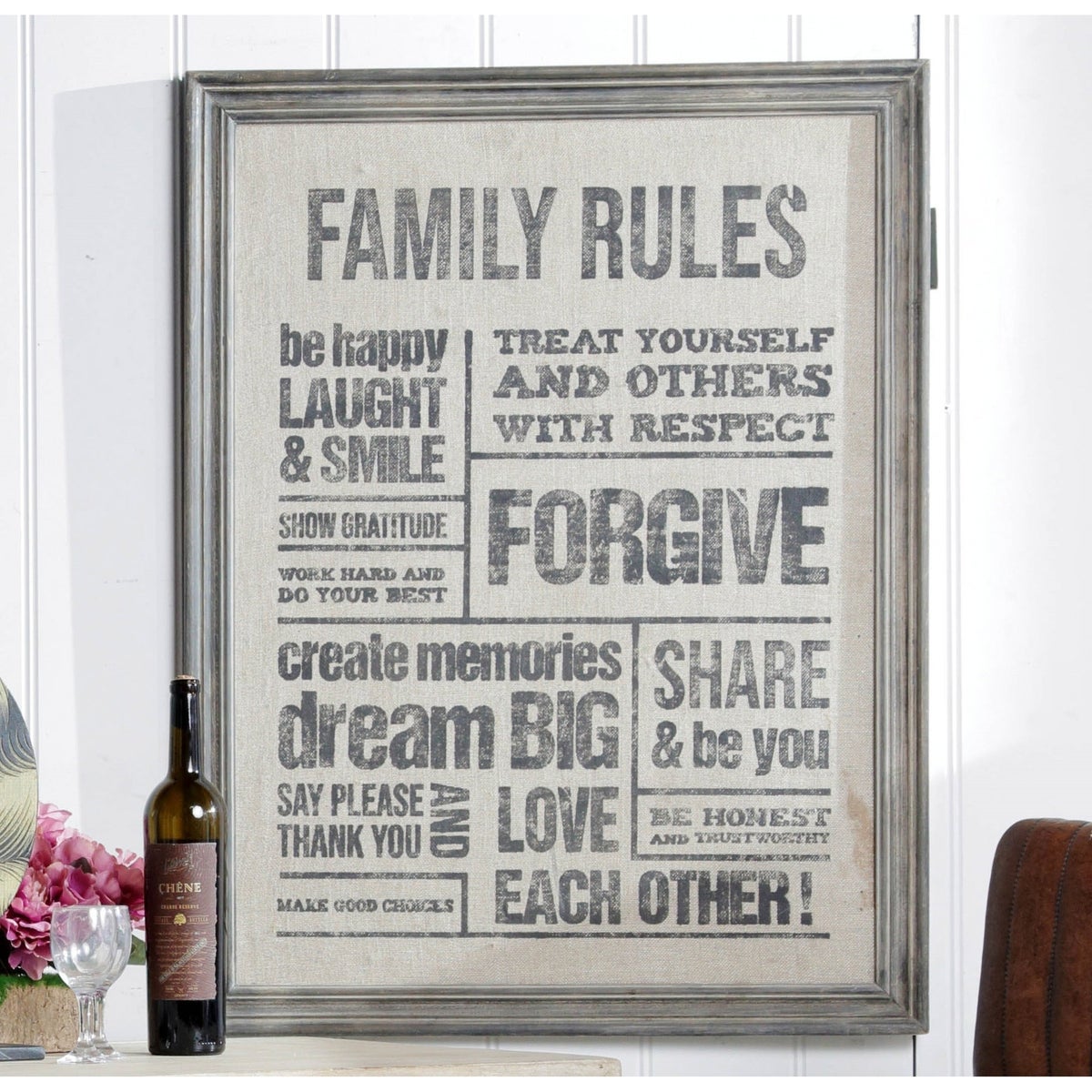 "Family Rules, Wooden Frame, Canvas Texture, 20% OFF"