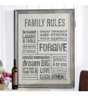 "Family Rules, Wooden Frame, Canvas Texture"