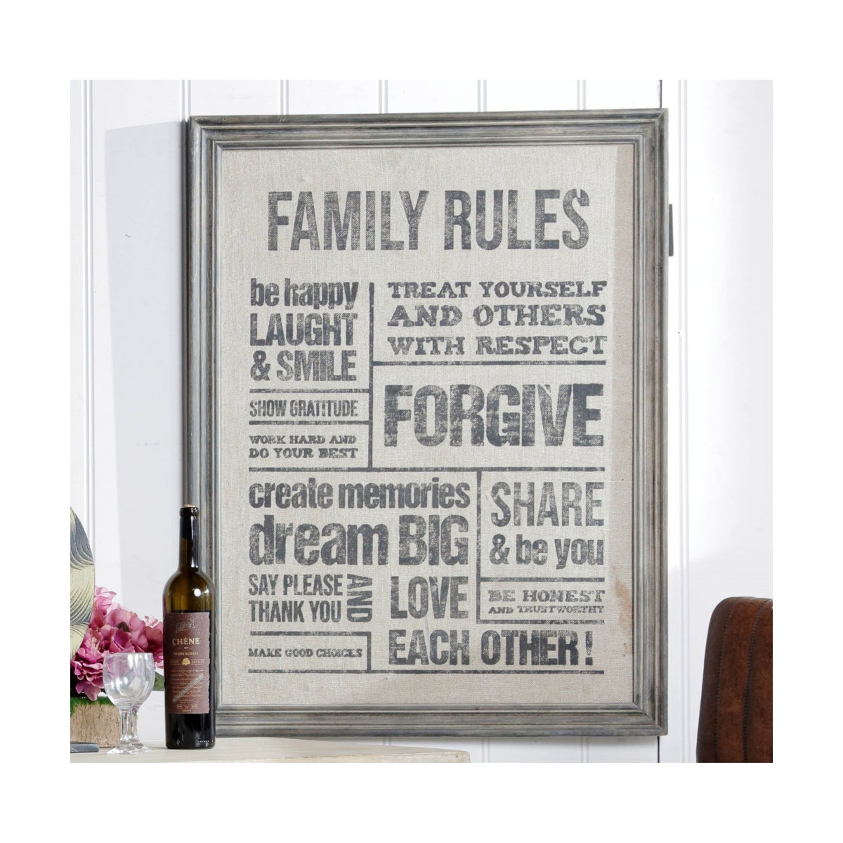 "Family Rules, Wooden Frame, Canvas Texture, 20% OFF"