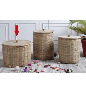 "Hand-Woven Rattan Storage Basket With Mango Wood Lid, Large"