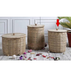 "Hand-Woven Rattan Storage Basket With Mango Wood Lid, Small"