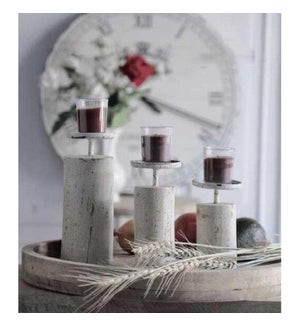 "Candle Stand, Set Of 3 Distressed Finish, Antique White"